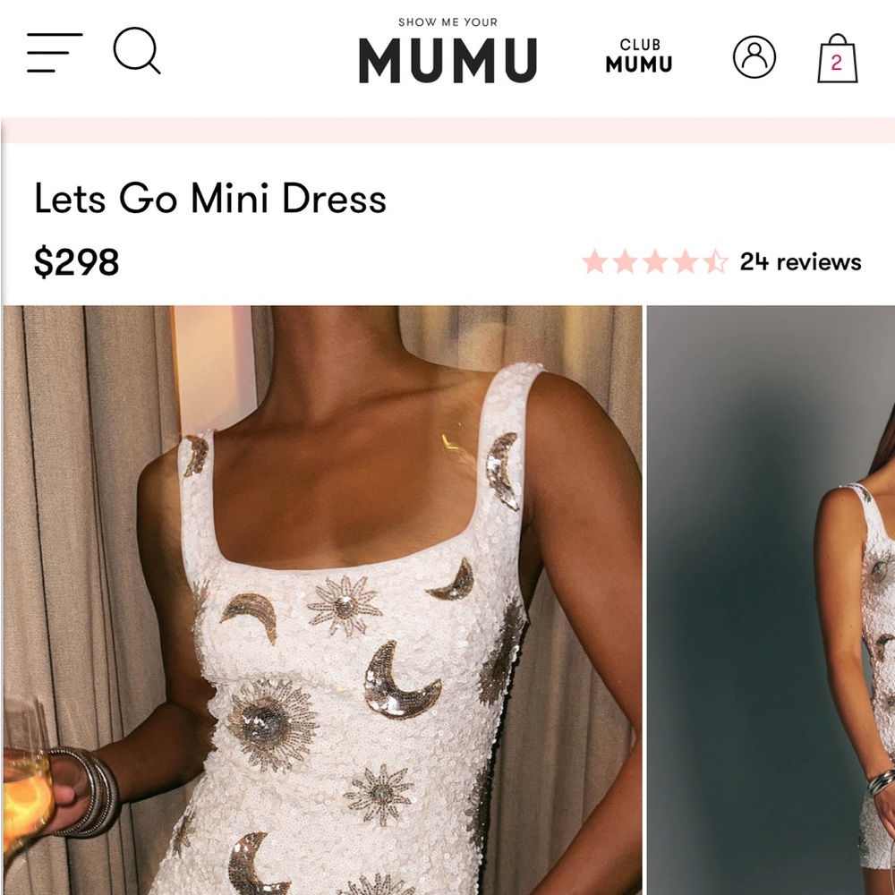 Show Me Your Mumu White Sequin Mini Dress with Silver Moon & Star Embellishments - Picture 2 of 3